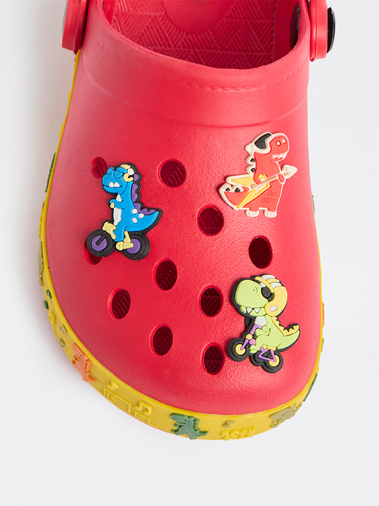 Yellow Red Applique Detailed Perforated Clogs