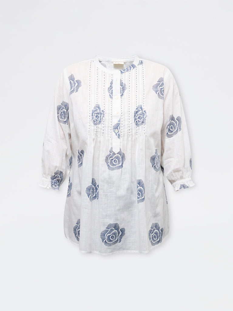 Diza Off-White Floral Printed Cotton Tunic