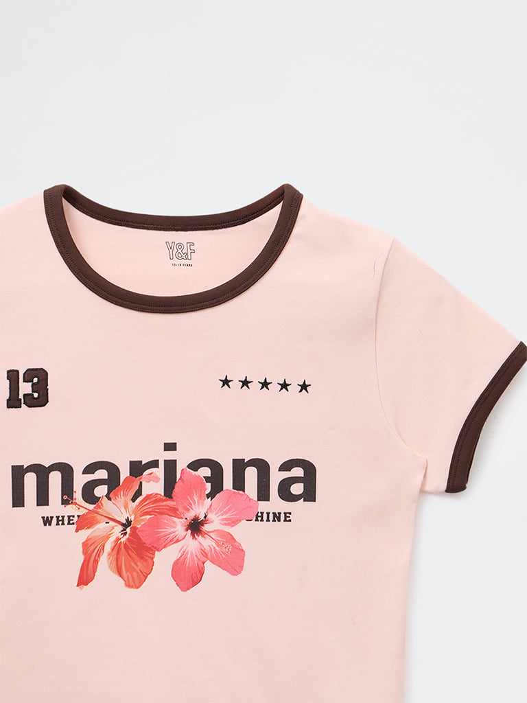 Girls Pink Graphic Printed Cotton-Blend T-Shirt
