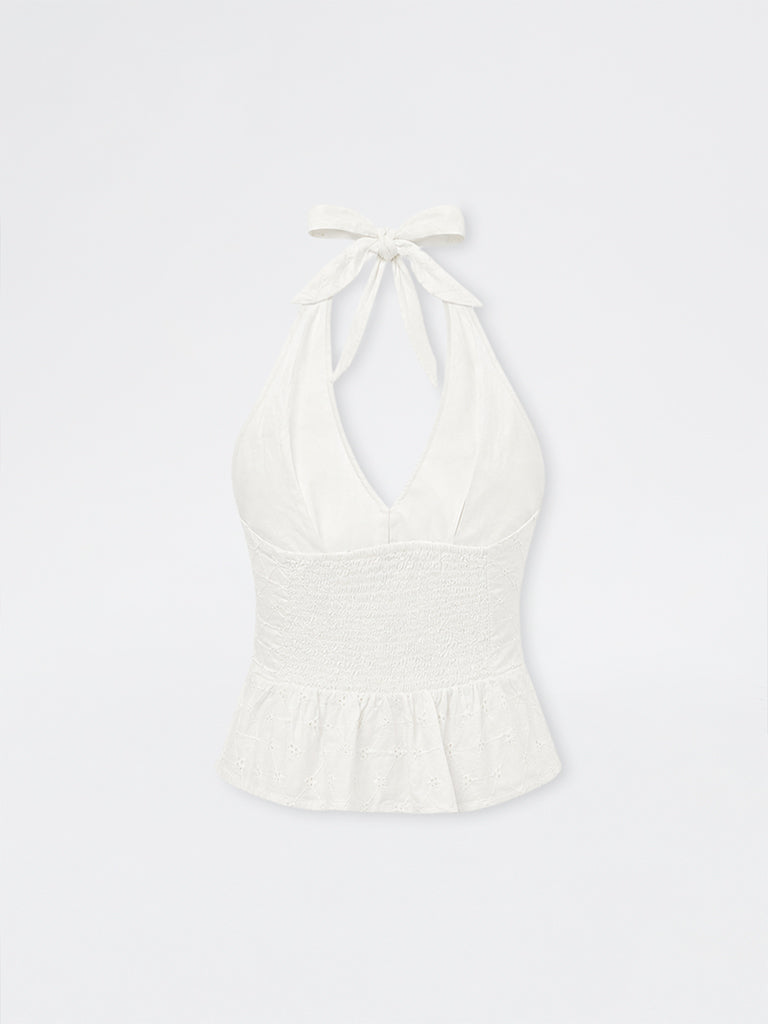 Nuon White Schiffli Embroidered Cotton Top