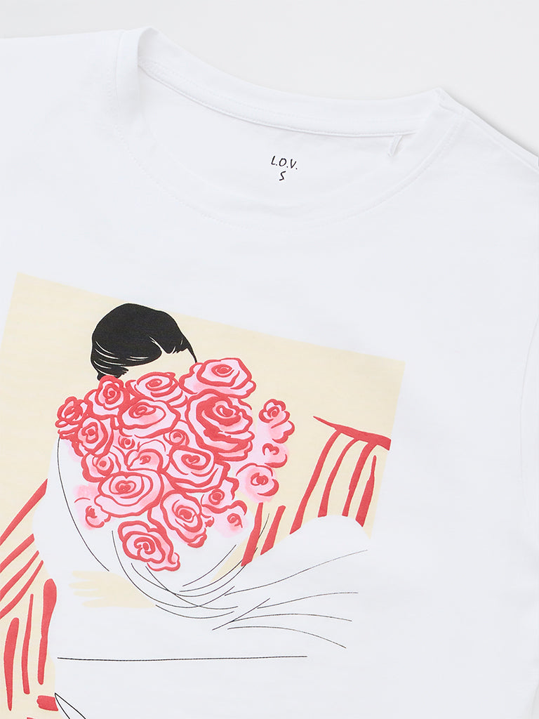 LOV White Printed T-Shirt