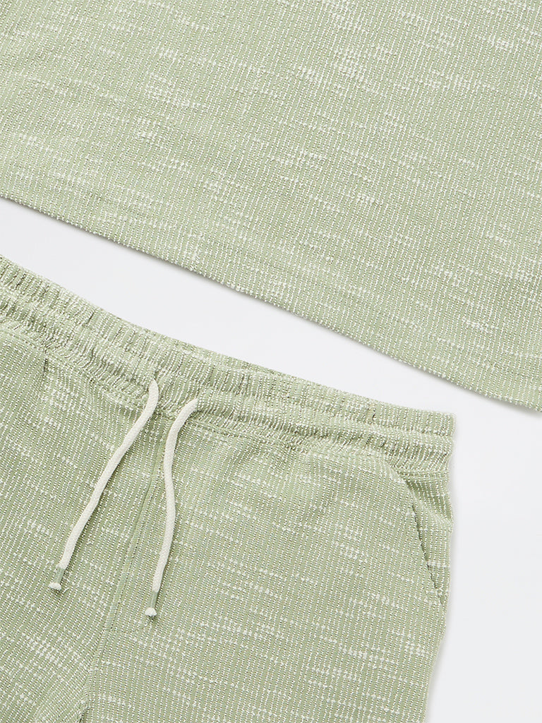 Boys Sage Textured Cotton T-Shirt and Shorts Set
