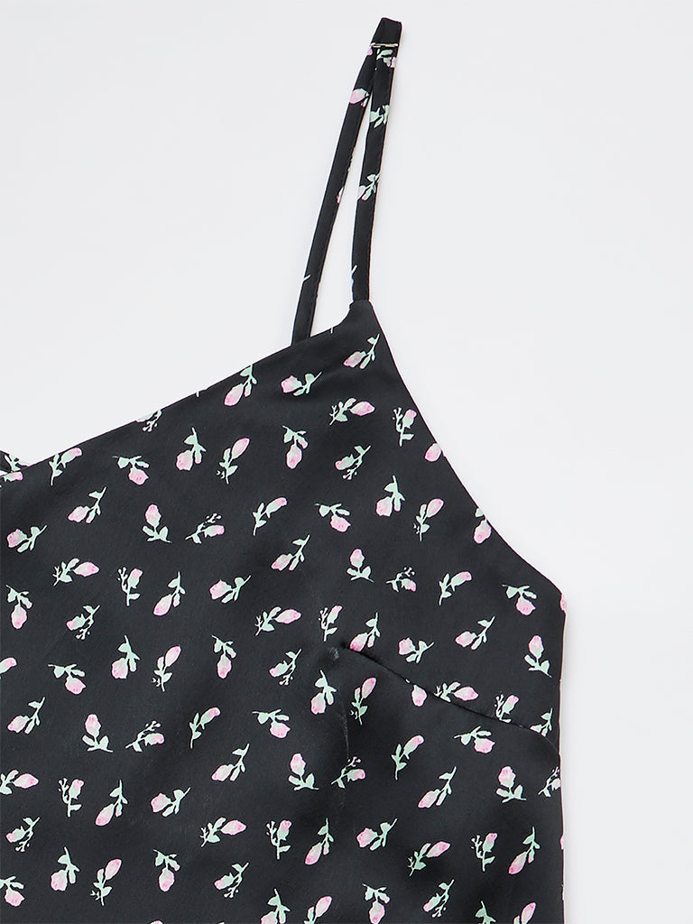Wunderlove Black Floral Printed Camisole