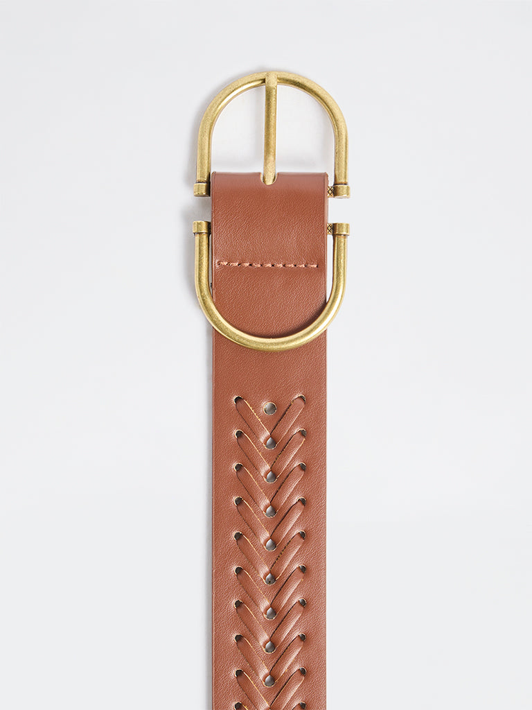 Westside Accessories Brown Woven Design Oval Buckle Belt