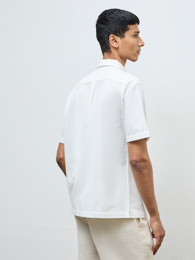 ETA White Floral Embroidered Relaxed-Fit Cotton Shirt
