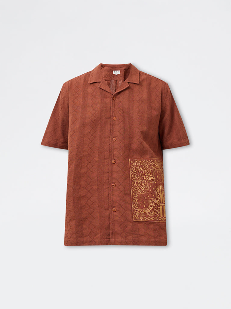 ETA Rust Embroidered Relaxed-Fit Cotton Shirt