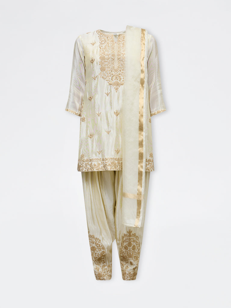 Vark Light Gold Embellished A-Line Ethnic Set