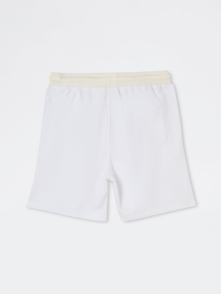 WES Lounge Off-White Waffle-Textured Relaxed-Fit Mid-Rise Cotton-Blend Shorts