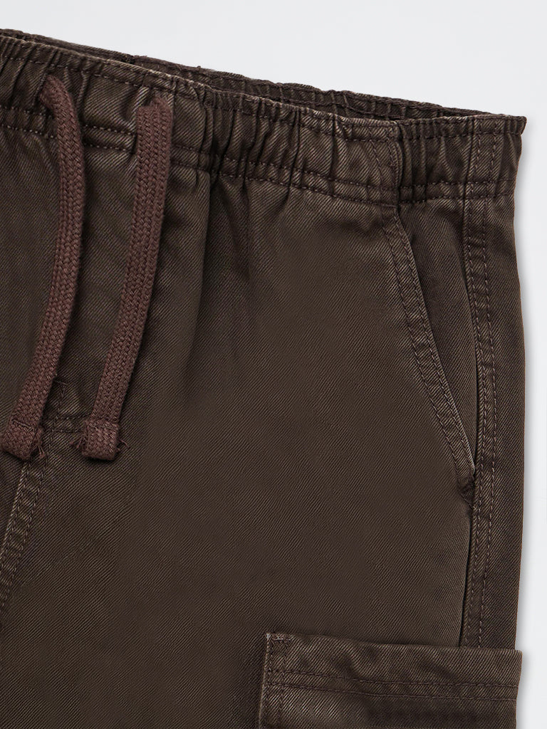 Boys Dark Brown Mid-Rise Cotton-Blend Cargo Shorts