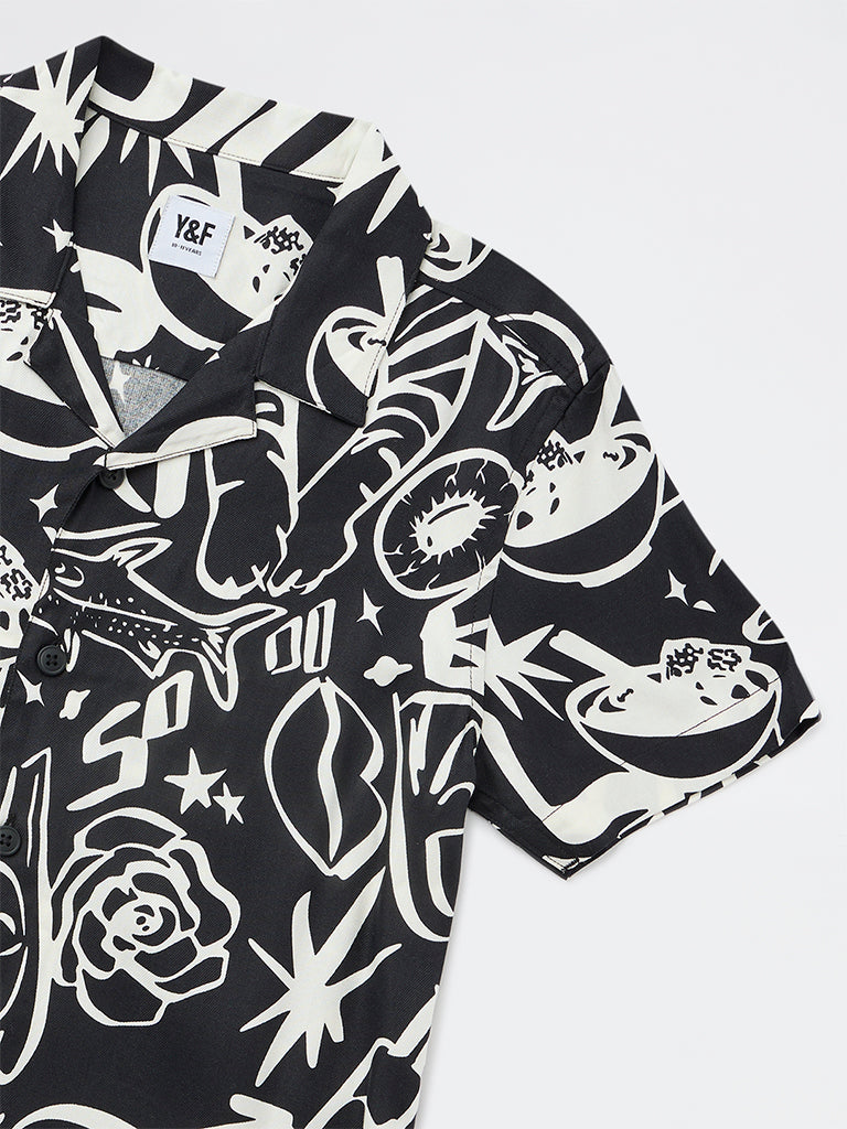 Boys Black Printed Shirt