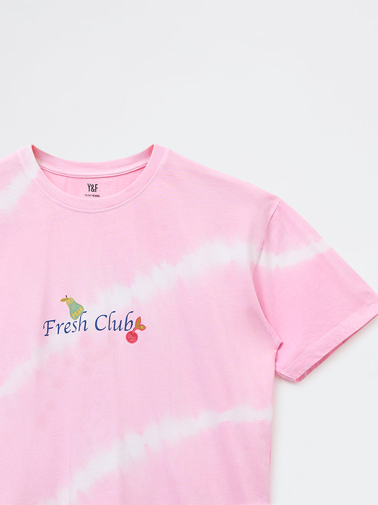 Girls Pink Tie-Dye Design Cotton T-Shirt
