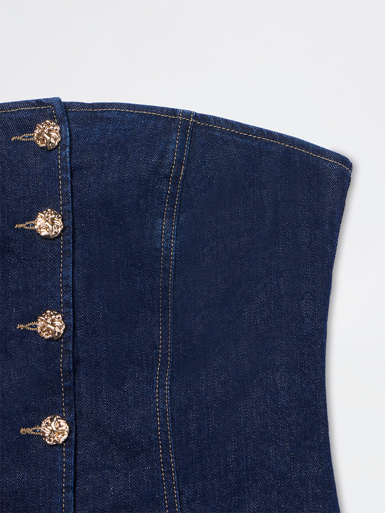 LOV Dark Blue Denim Cotton Tube Top