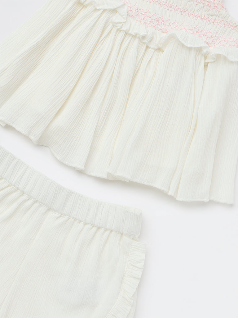 HOP Baby Girls White Top with Shorts Set