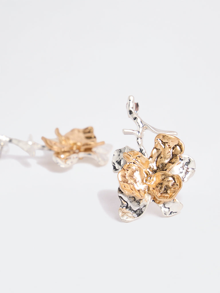 Westside Accessories Gold and Silver Dual Finish Floral Earrings