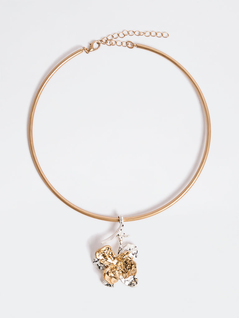 Westside Accessories Gold and Silver Floral Pendant Necklace