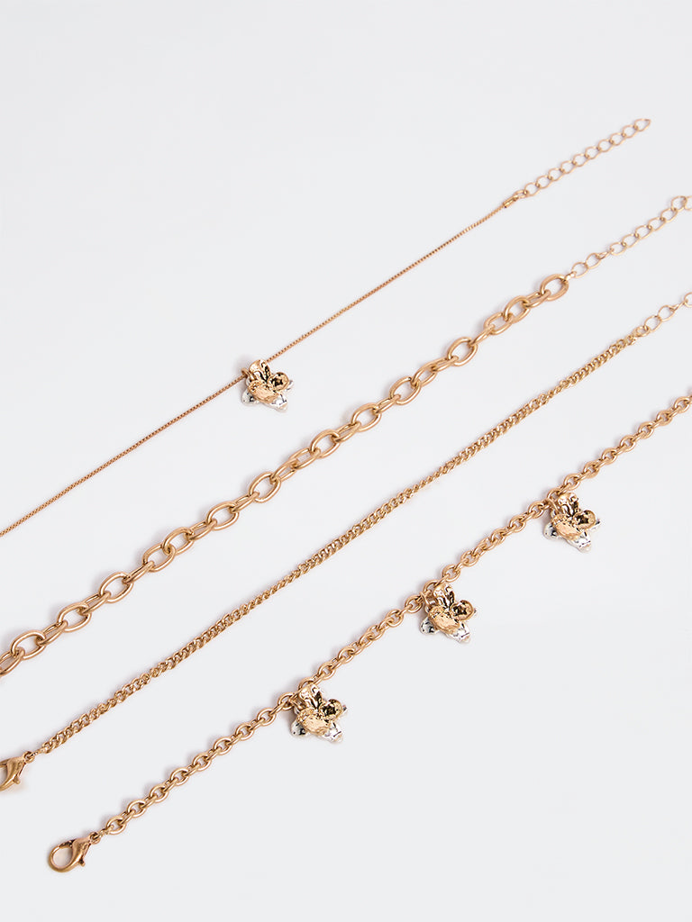 Westside Accessories Gold Multi-Chain Floral Bracelets - Pack of 4