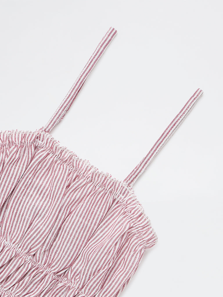 Girls Dusty Rose Striped Cotton Peplum Top