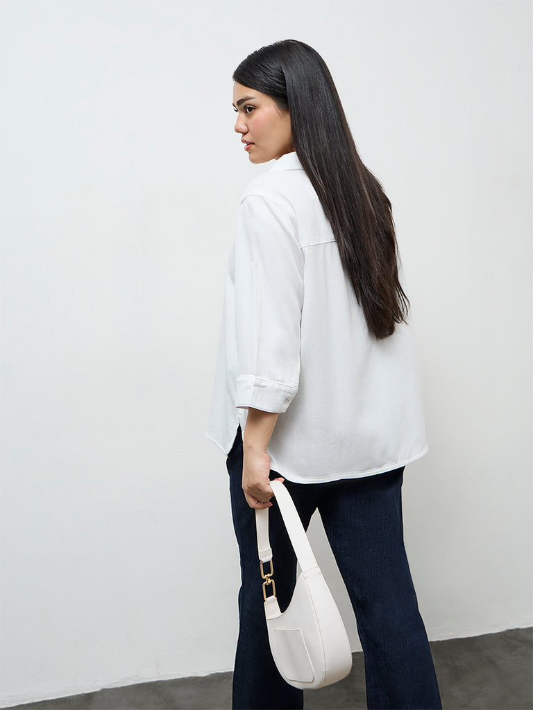 Gia White Solid Cotton Shirt