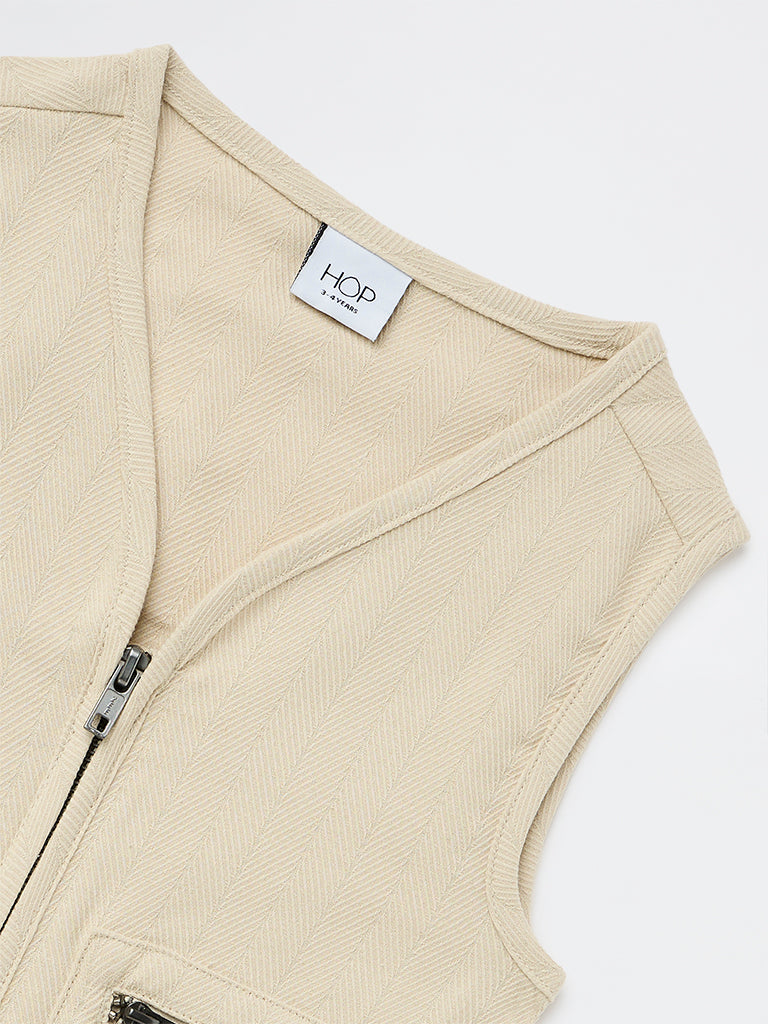 HOP Kids Boys Beige Cotton Utility Vest