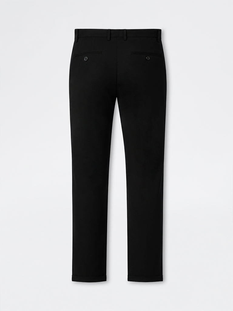 WES Formals Black Ultra Slim-Fit Mid-Rise Trousers