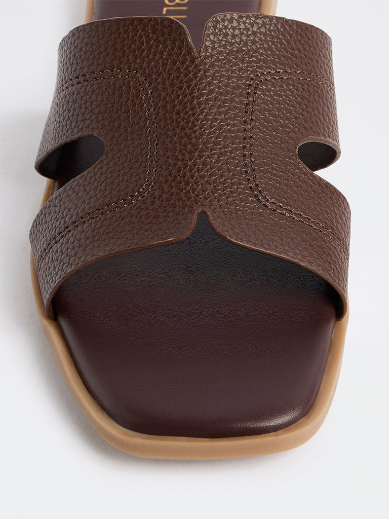 LUNA BLU Dark Brown Textured Strap Slides