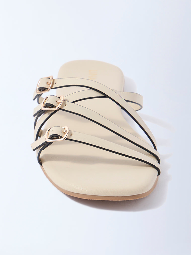 LUNA BLU Ivory Multi-Strap Slides