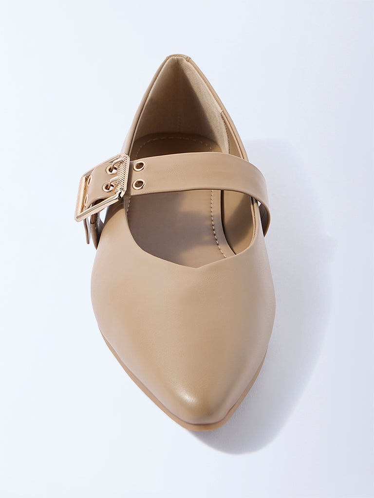 LUNA BLU Taupe Pointed-Toe Mary Jane Shoes