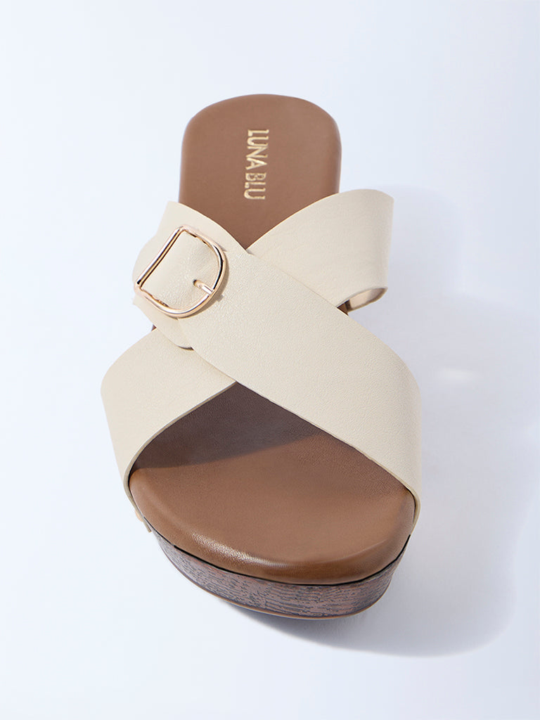 LUNA BLU Ivory Criss-Cross Block Heel Sandals