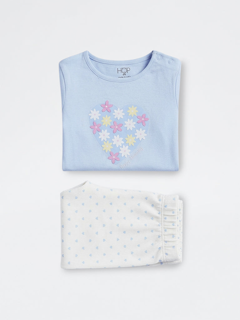 2-Piece HOP Baby Girls Blue Floral Printed Cotton Set