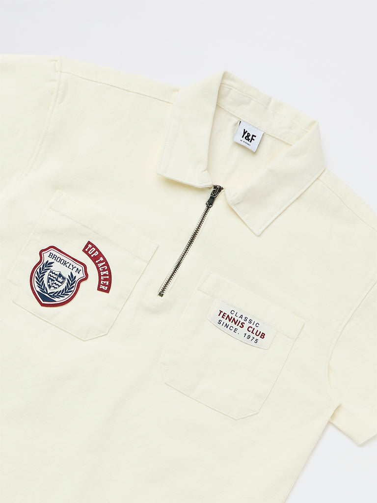 Boys Off-White Printed Cotton Polo T-Shirt