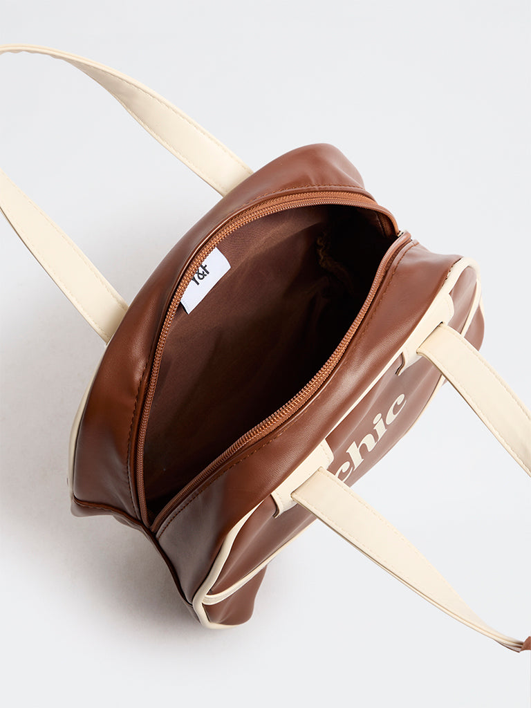 Girls Brown Text-Detail Shoulder Bag