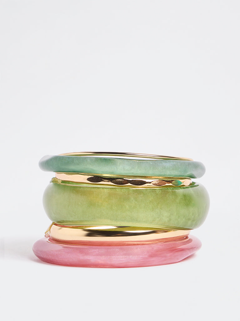 Westside Accessories Multicolour Metal and Resin Rings - Pack of 6