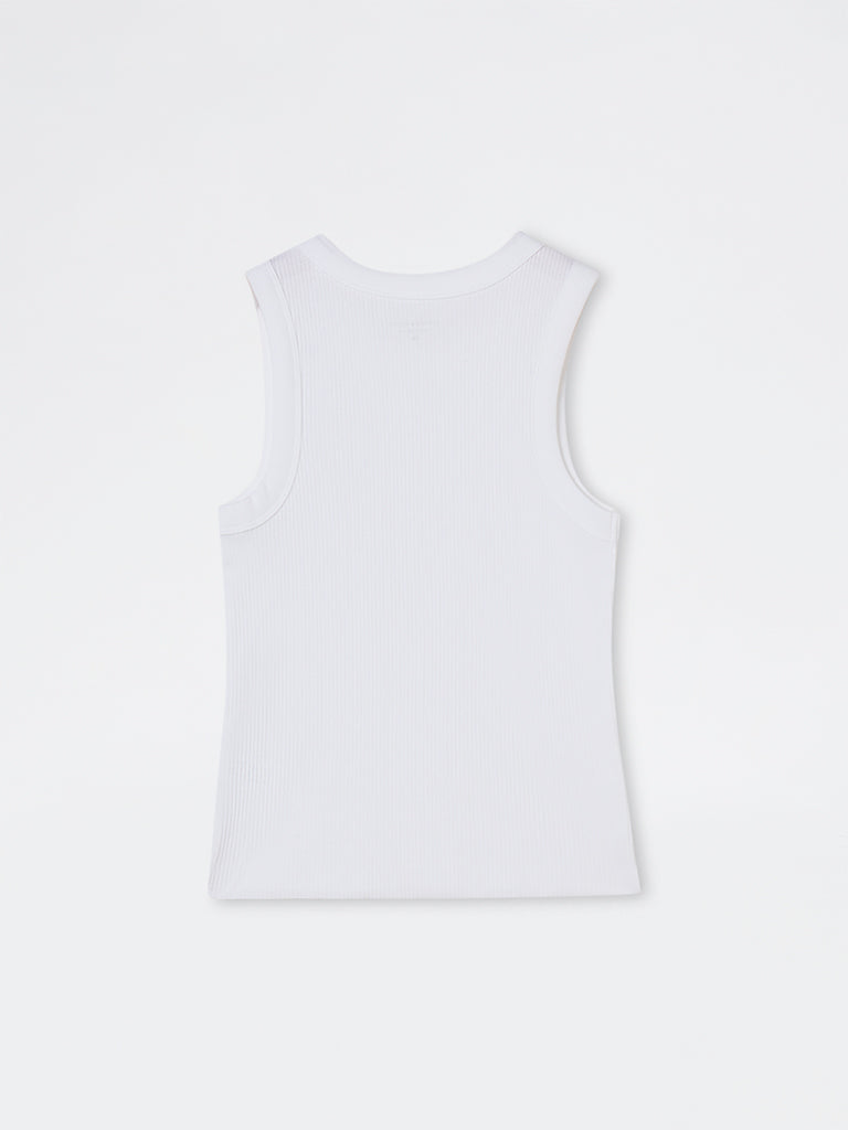 Superstar White Ribbed Cotton-Blend Tank Top