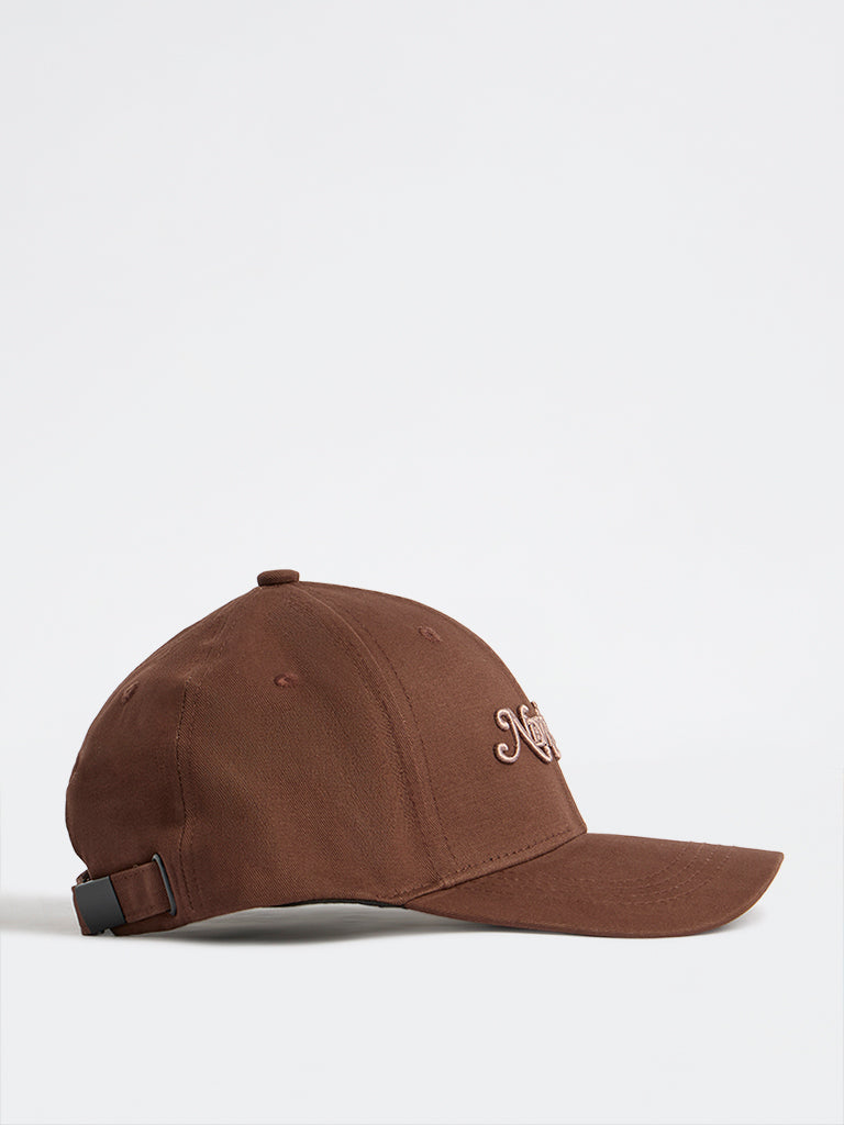 Nuon Dark Brown Text Embroidered Baseball Cap