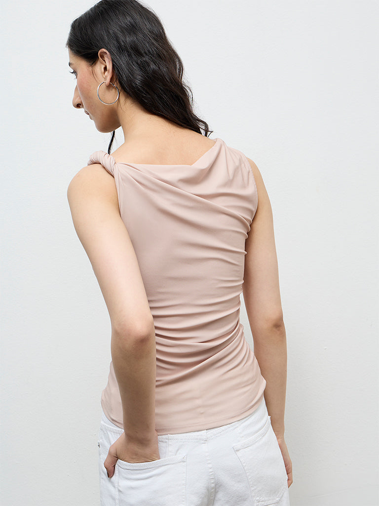 Nuon Beige Ruched Cotton-Blend Top