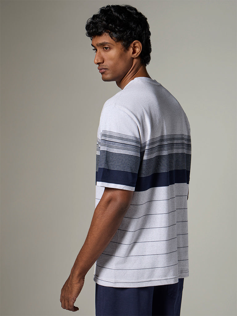WES Lounge Grey Striped Relaxed-Fit T-Shirt
