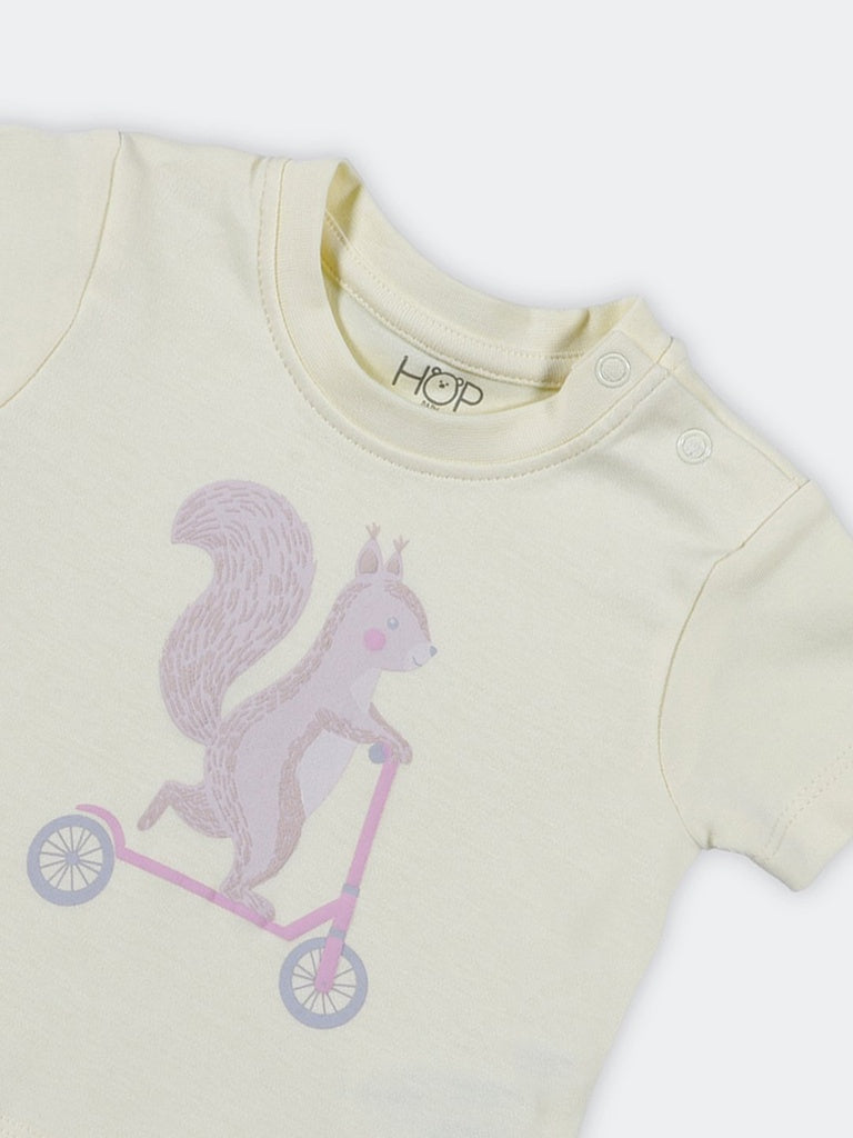 HOP Baby Girls Multi-Colored Squirrel Printed Cotton T-Shirt