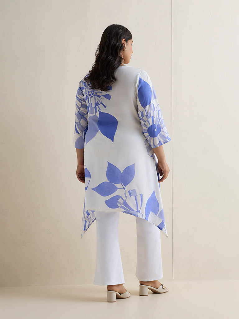 Diza White Floral Design A-Line Kurta