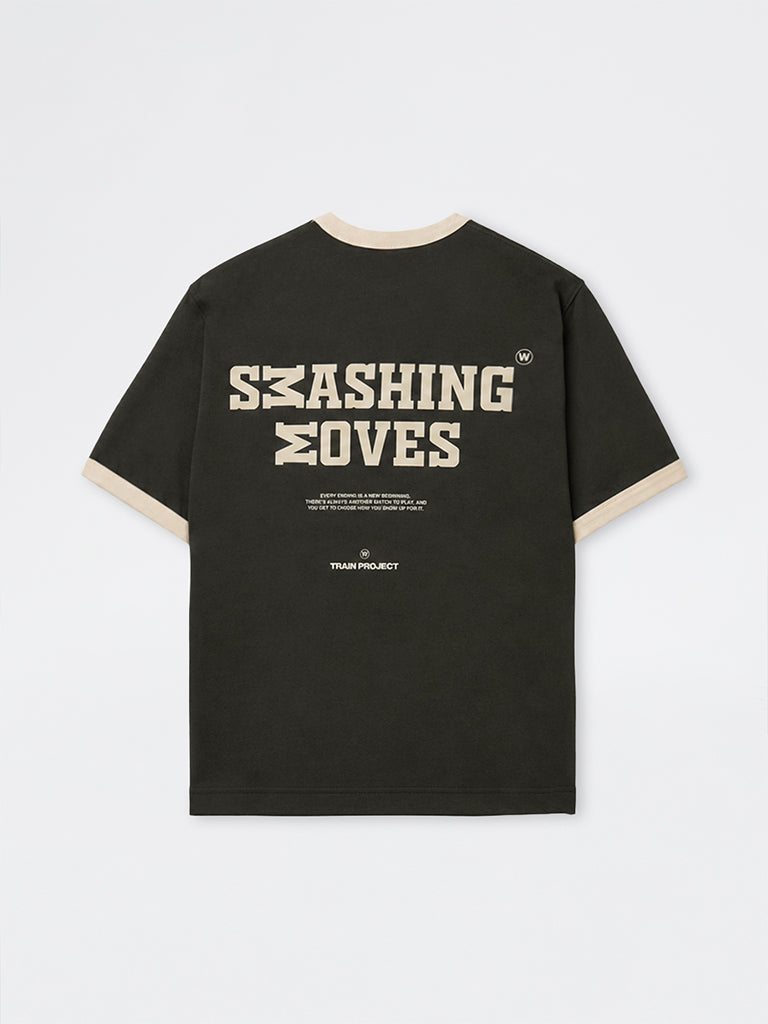Nuoflexx Olive Text Printed Relaxed-Fit Cotton-Blend T-Shirt