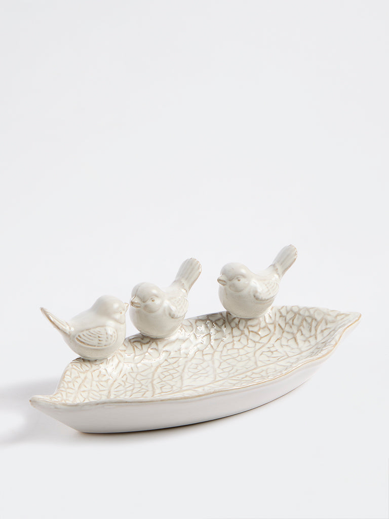 Westside Home White Ceramic Bird Platter