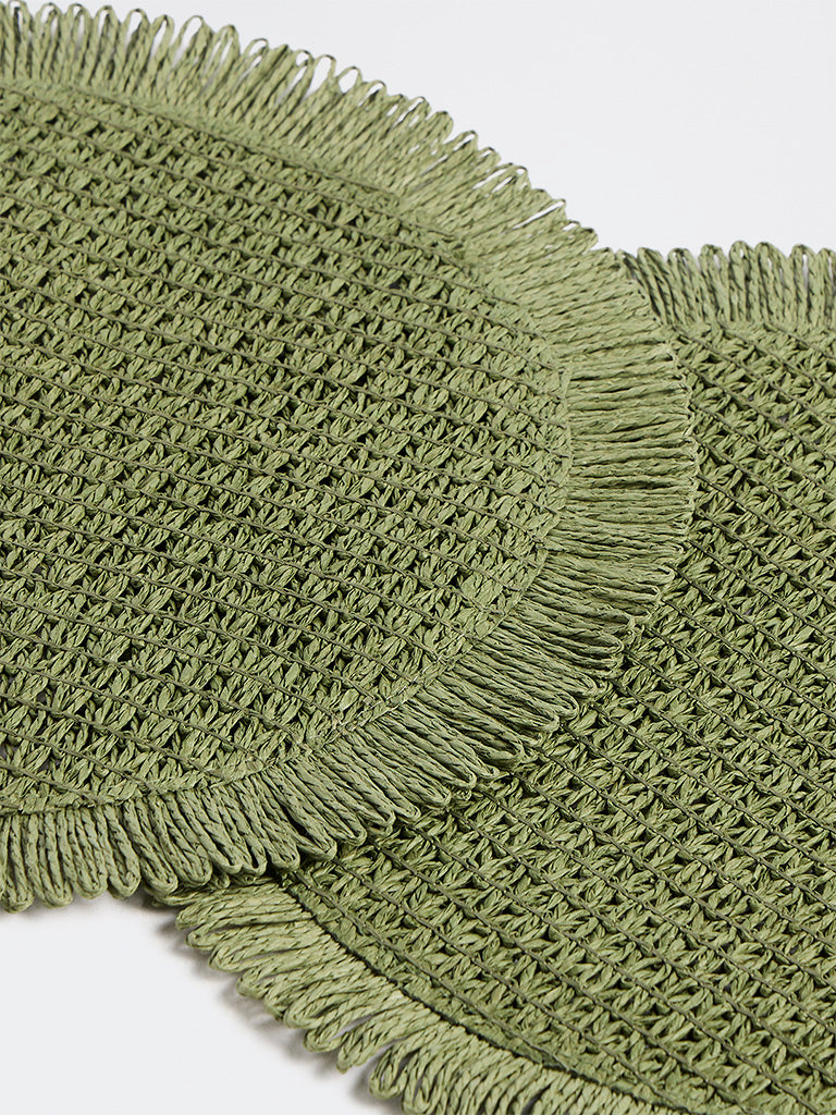 Westside Home Olive Fringe Detailed Woven Placemats - Pack of 2