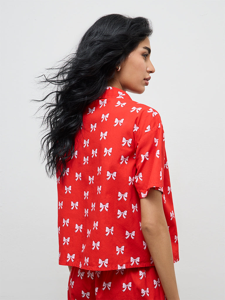 Superstar Red Bow-Printed Cotton Shirt