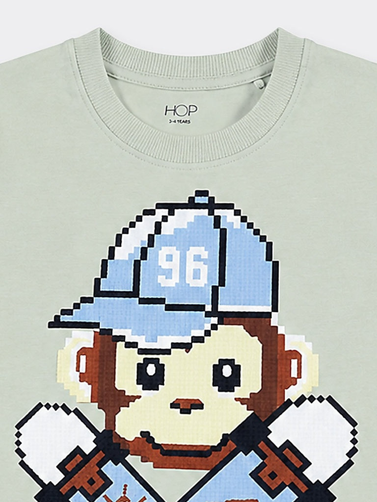 HOP Kids Boys Sage Printed Cotton T-Shirt