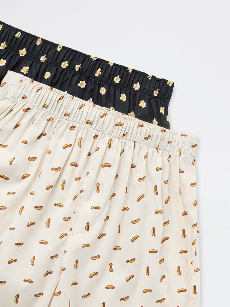 WES Lounge Multicolour Printed Relaxed-Fit Mid-Rise Cotton Boxers - Pack of 2