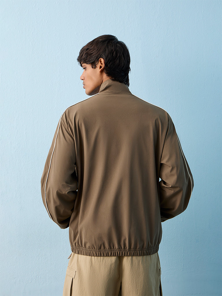 Nuoflexx Taupe Piping-Detail Relaxed-Fit Jacket