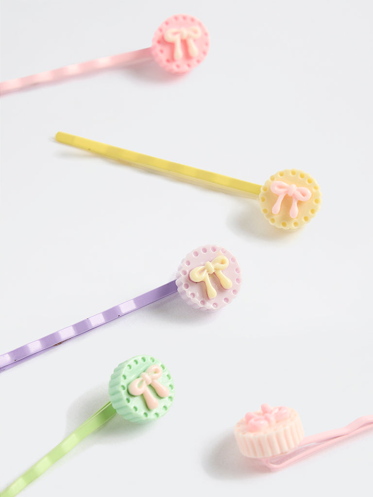 HOP Kids Girls Multi Color Bow-Detail Bobby Pins - Pack of 5
