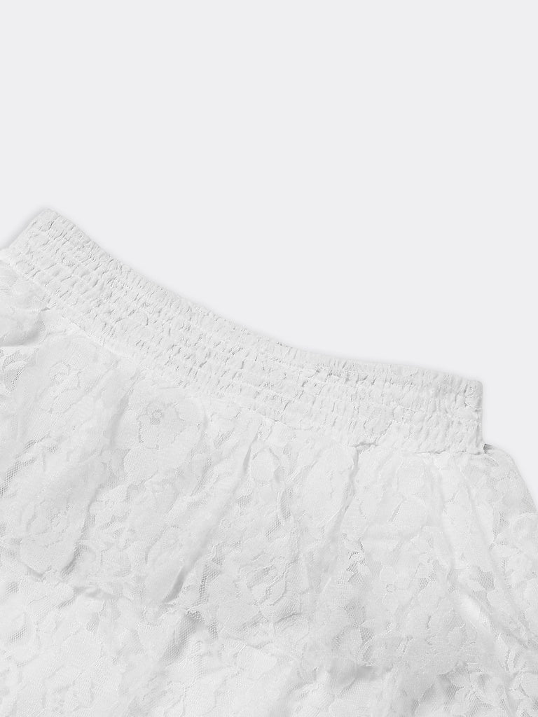 Girls White Solid Nylon Skirt