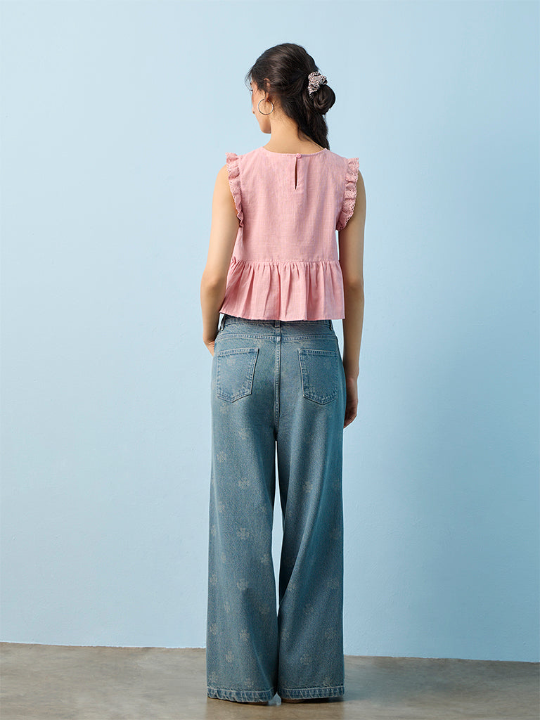Bombay Paisley Blue Floral Printed High-Rise Jeans