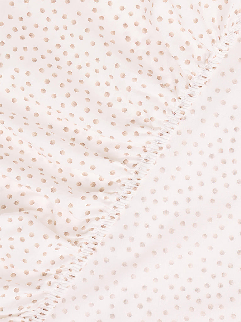 Westside Home Brown Polka Dot Printed Queen Fitted Bed Sheet Set
