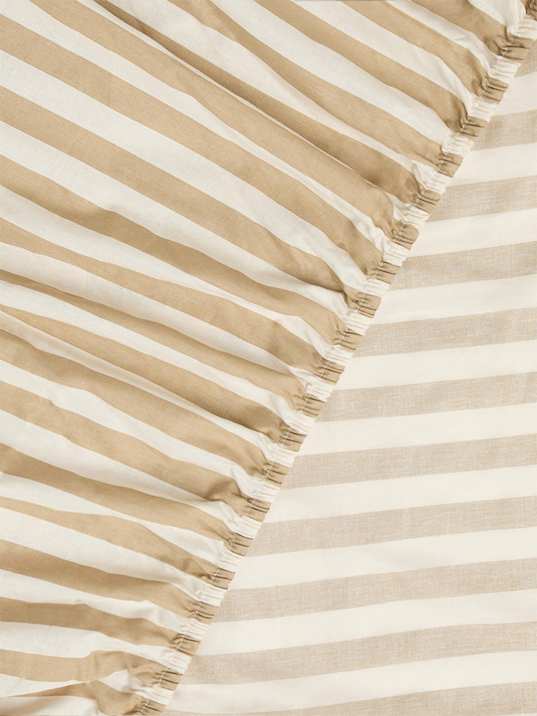 Westside Home Beige Striped Fitted Queen Bed Sheet Set